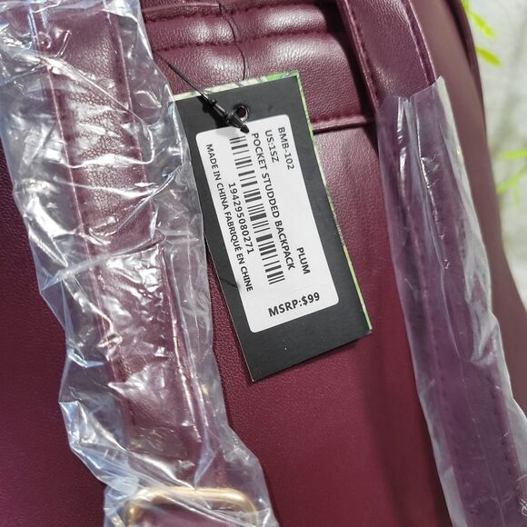 NWT Badgley Mischka Pocket Studded Backpack in Plum - Picture 14 of 14